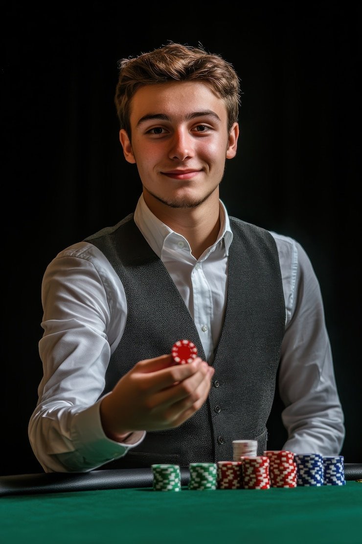Meja Caribbean Stud Poker dengan dealer profesional di fixislot